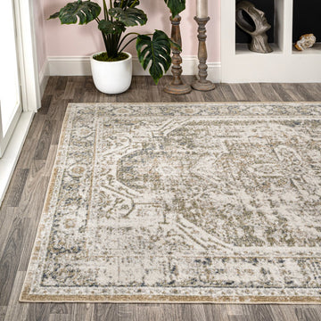 Keesha Bold Distressed Medallion Low-Pile Machine-Washable Area Rug